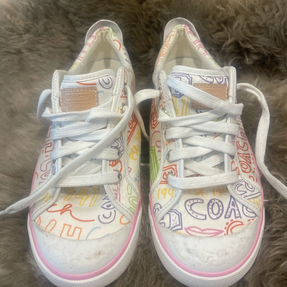 Coach White and Red Sneakers with Artistic Design